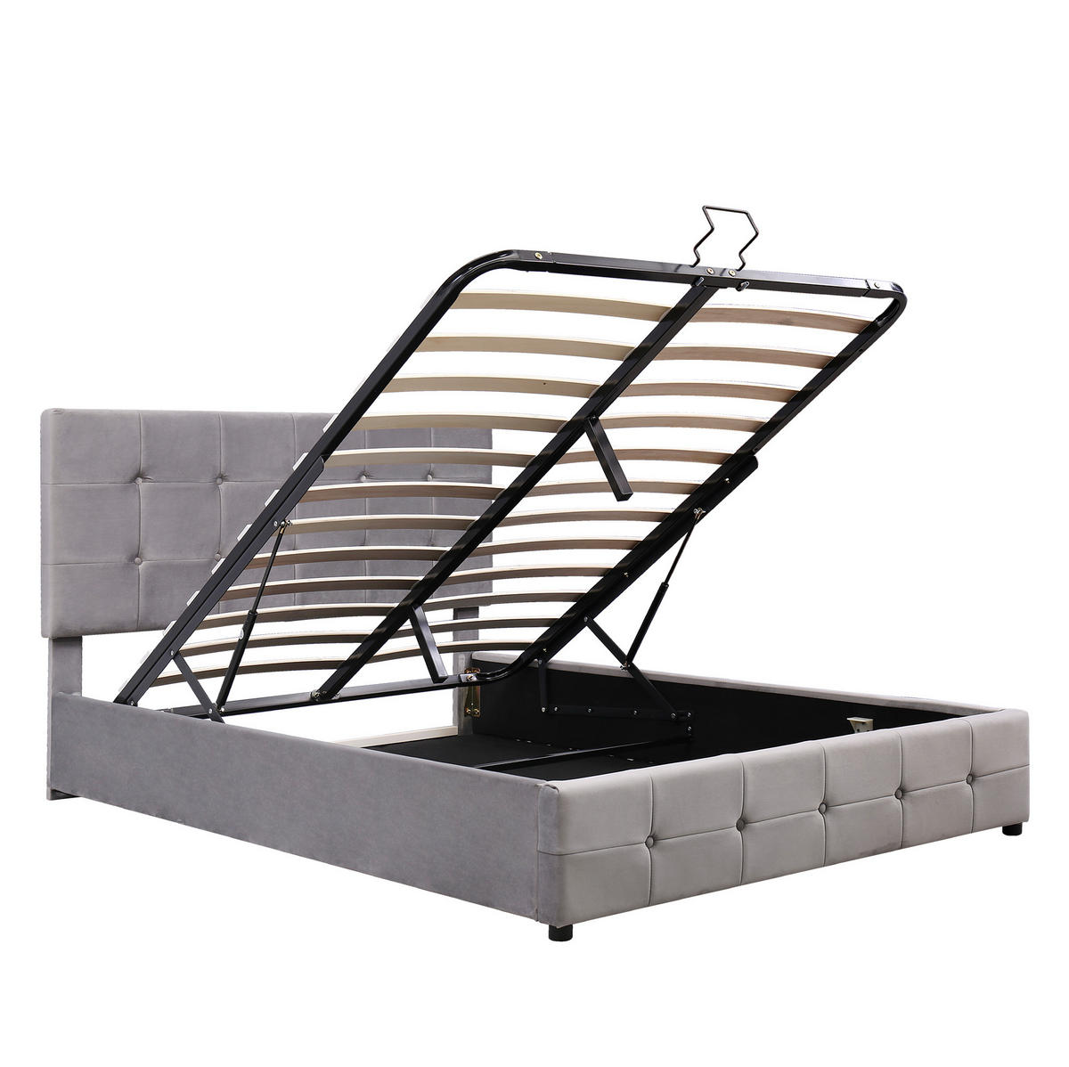POLSTERBETT aus MDF, Metall und Samtstoff 203x140x106 cm Grau mit hydraulischem Bettkasten - Grau, Textil (140/200cm) - IVMEU