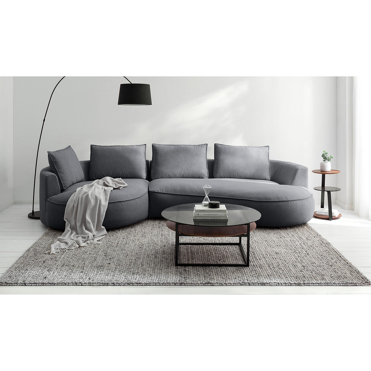 BIGSOFA - Grau, Kunststoff/Textil (322/82/154cm) - home24