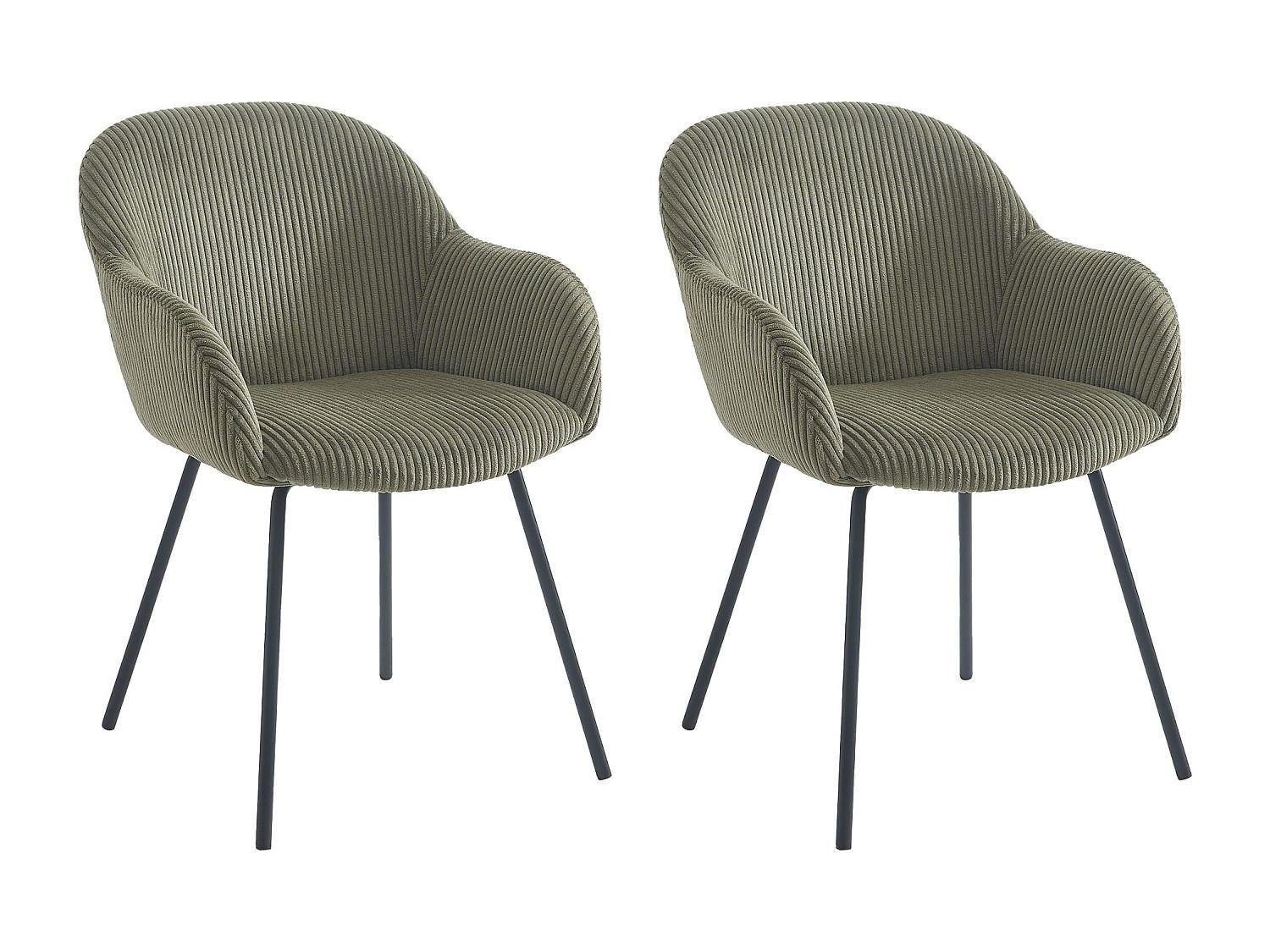 STUHL mit Armlehnen 2er-Set - Cord & schwarzes Metall - Kaki - MARENZIA - Grün, Textil (62/82.5/58cm) - Vente-Unique