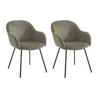 STUHL mit Armlehnen 2er-Set - Cord & schwarzes Metall - Kaki - MARENZIA - Grün, Textil (58/82.5/62cm) - Vente-Unique