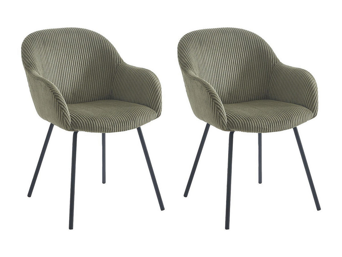 STUHL mit Armlehnen 2er-Set - Cord & schwarzes Metall - Kaki - MARENZIA - Grün, Textil (58/82.5/62cm) - Vente-Unique
