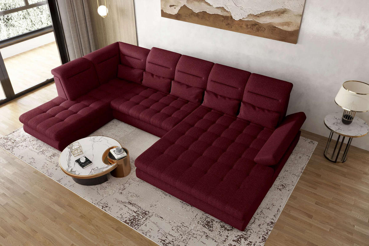 WOHNLANDSCHAFT Toscana Velours inkl. Schlaffunktion - Bordeaux, Textil (358/87/208cm) - 99rooms