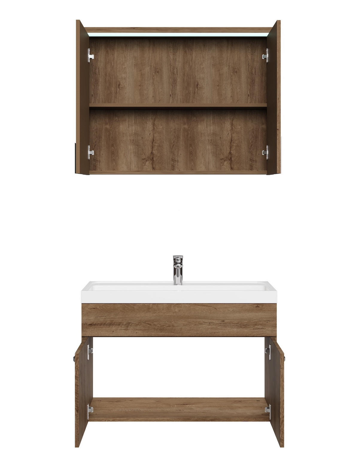 BADMÖBEL-SET Paso 3 Teile Braun Eiche - 80 x 35 x 55 cm - Eichefarben/Braun, Holz (80/55/40cm) - Badplaats