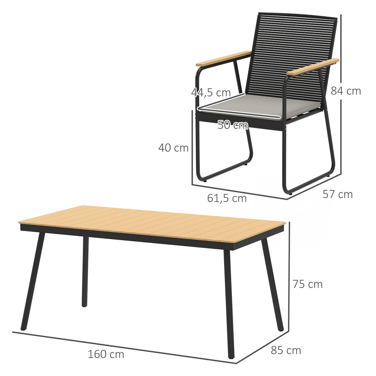 GARTENMÖBEL-SET Naturfarben 160.0/85.0/75.0cm - Naturfarben, Metall