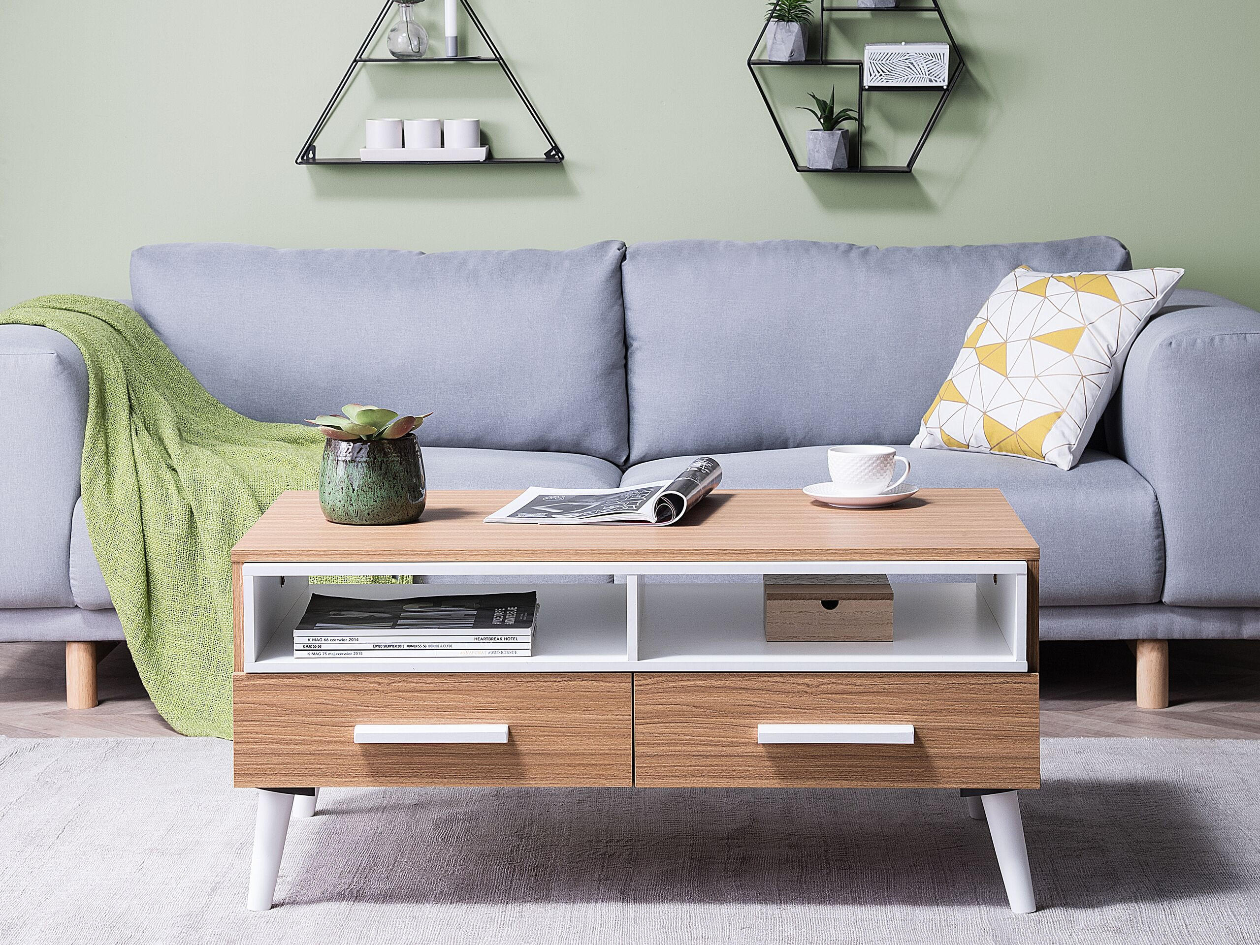 COUCHTISCH heller Holzfarbton/weiß rechteckig Alloa - Hellbraun/Weiß, Holzwerkstoff (60/100/45cm) - Beliani