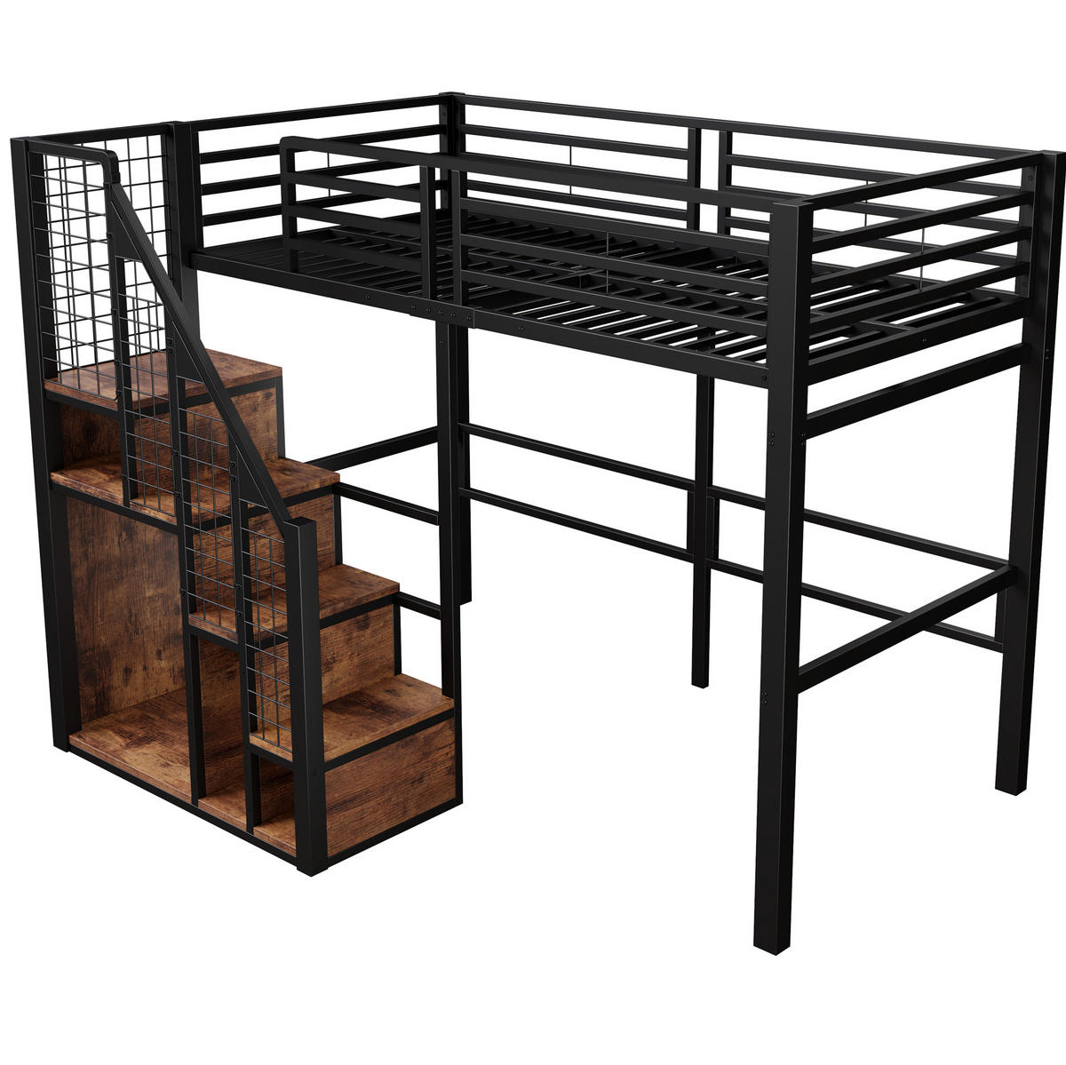 HOCHBETT 90/200 cm Schwarz aus MDF und Metall mit Stauraum - Schwarz, Metall (90/200cm) - OKMYHOME