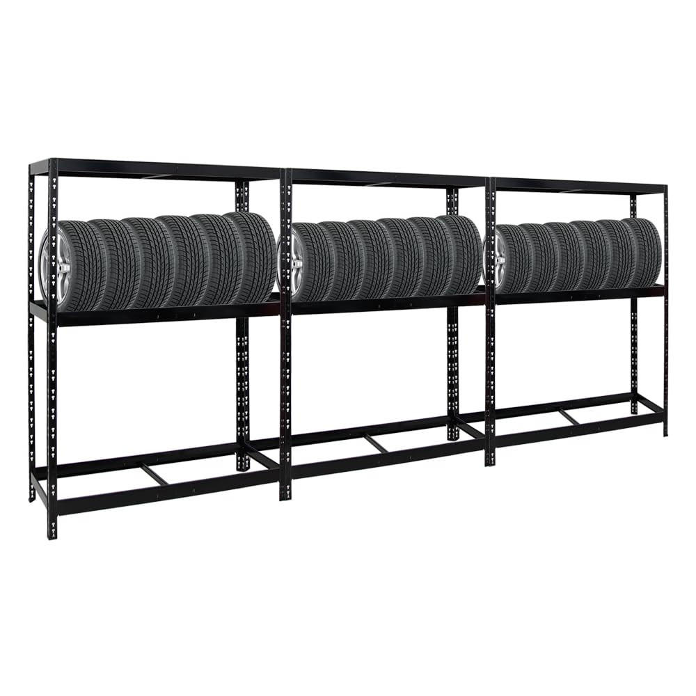 REIFENREGAL Tiger 3er-Set mit 3x 180x130x50 cm bis zu 36 Reifen mit Fachboden Schwarz - Schwarz, Metall (390/180/50cm) - PROREGAL