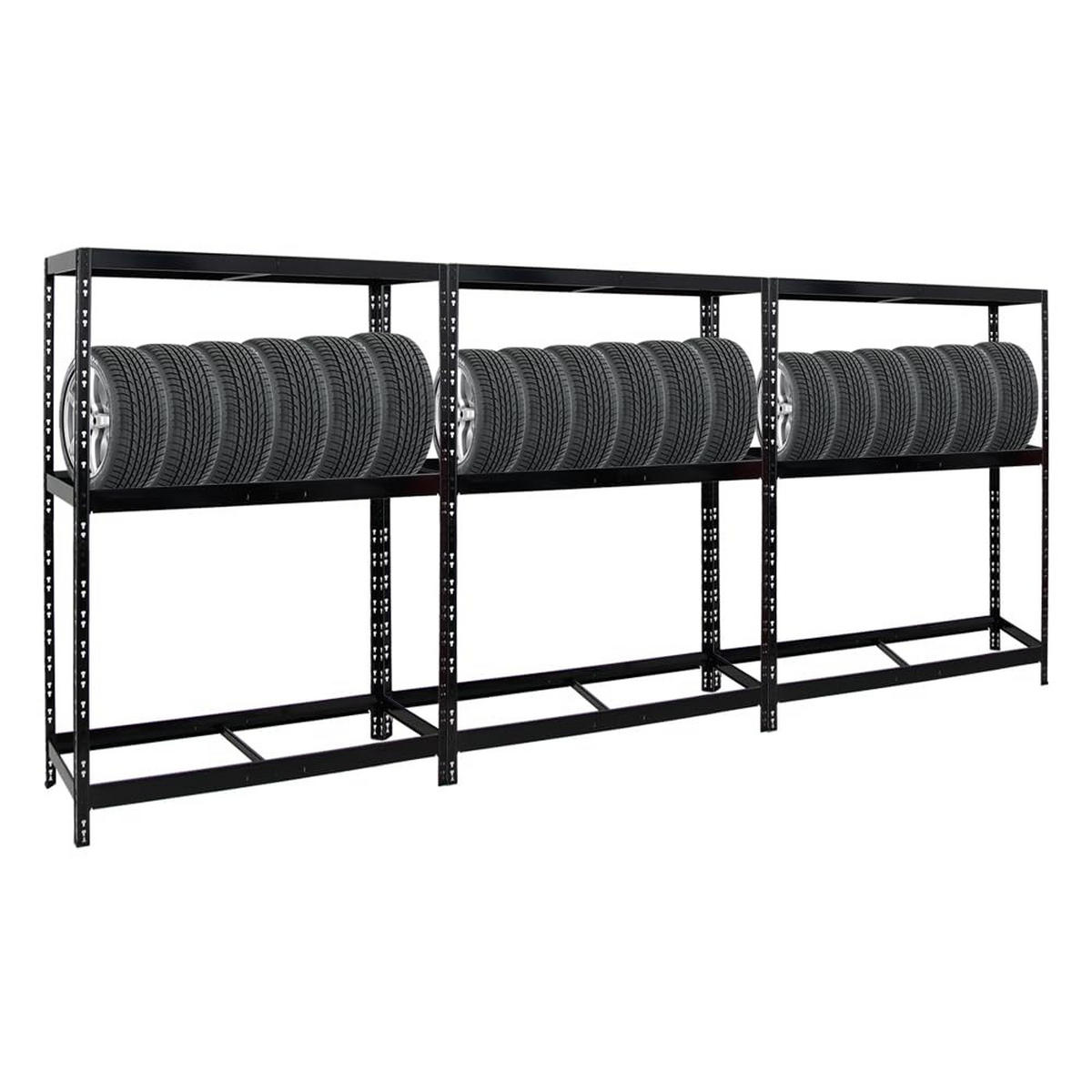 REIFENREGAL Tiger 3er-Set mit 3x 180x130x50 cm bis zu 36 Reifen mit Fachboden Schwarz - Schwarz, Metall (390/180/50cm) - PROREGAL