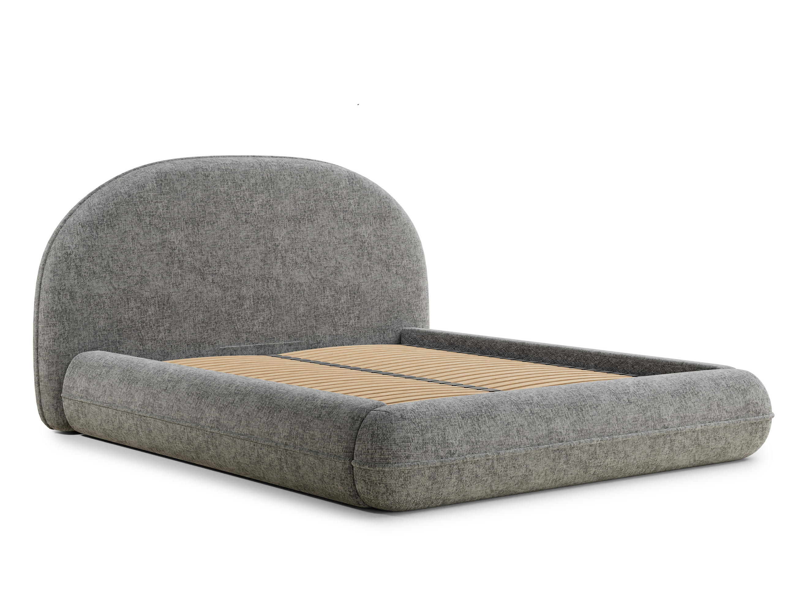 POLSTERBETT Koji Grau 140/200 cm im Chenille-Stoff - Schwarz/Naturfarben, Holz/Holzwerkstoff (140/200cm) - Maison de Reve