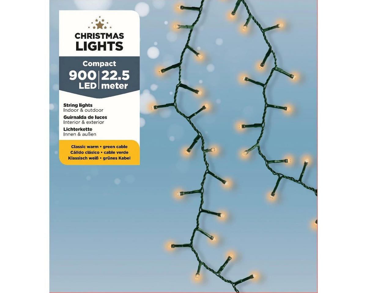 LICHTERKETTE Compact 900 LED-Leuchten, klassisch weiß, 22,5m - Weiß, Kunststoff (2250cm) - Lumineo