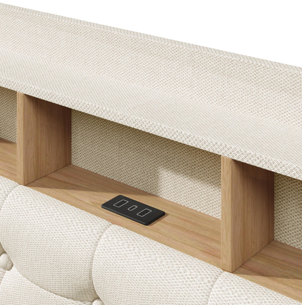 POLSTERBETT 140/200 cm Beige aus Leinen mit LED-Lichtleiste - Beige, Textil (140/200cm) - OKMYHOME