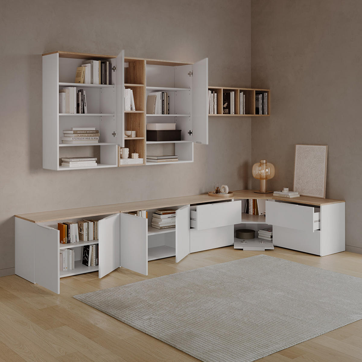 LOWBOARD Piave Weiß/Sonoma 68 x 50 cm - Weiß/Sonoma Eiche, Holzwerkstoff (68/50/68cm) - Livinity®