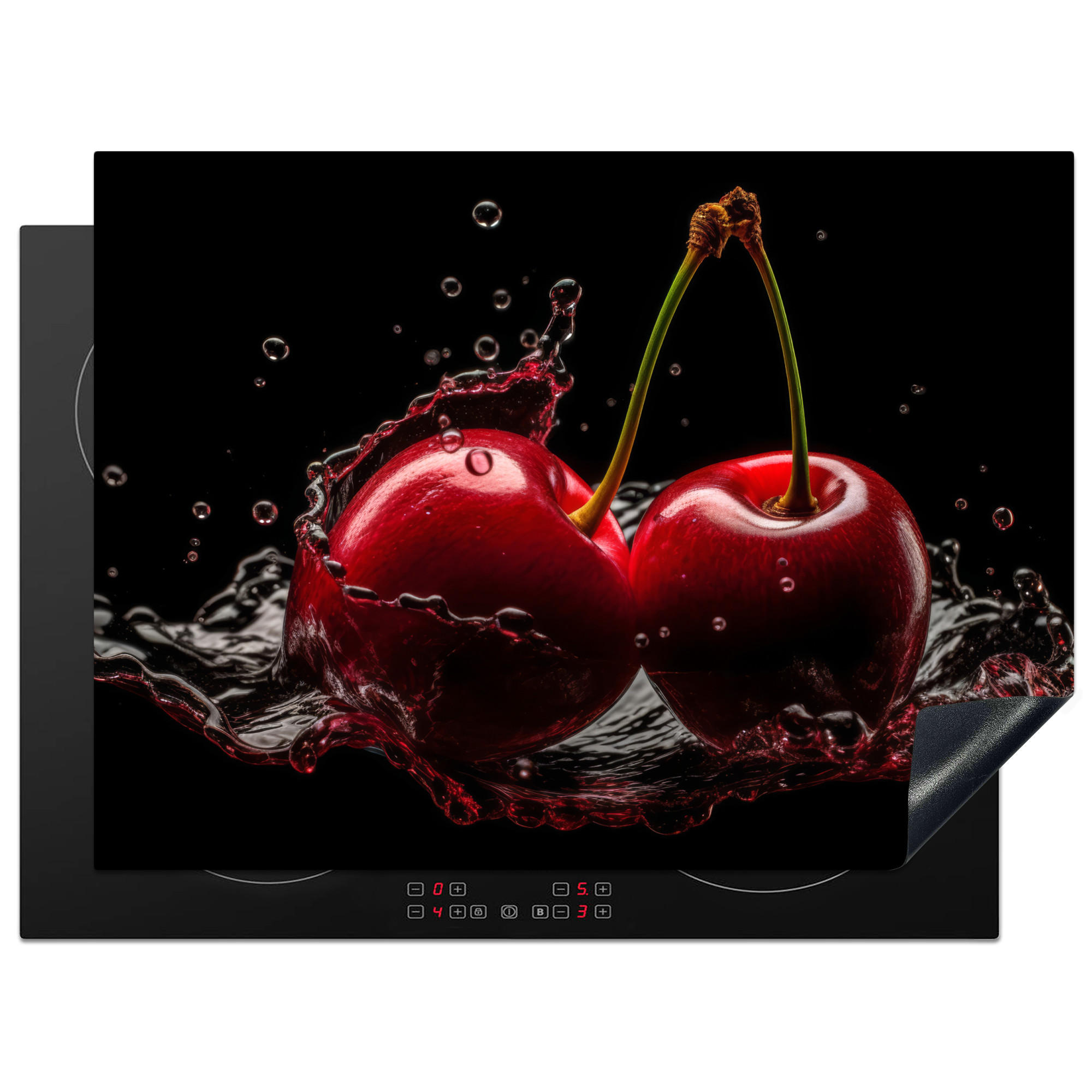 MuchoWow KRYT NA INDUKČNÍ DESKU Třešeň - červená - ovoce - voda - černá 71x52 cm