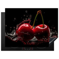 HERDABDECKPLATTE Kirsche - Rot - Frucht - Wasser - Schwarz 71x52 cm - Kirschrot, Kunststoff (71/0.2/52cm) - MuchoWow