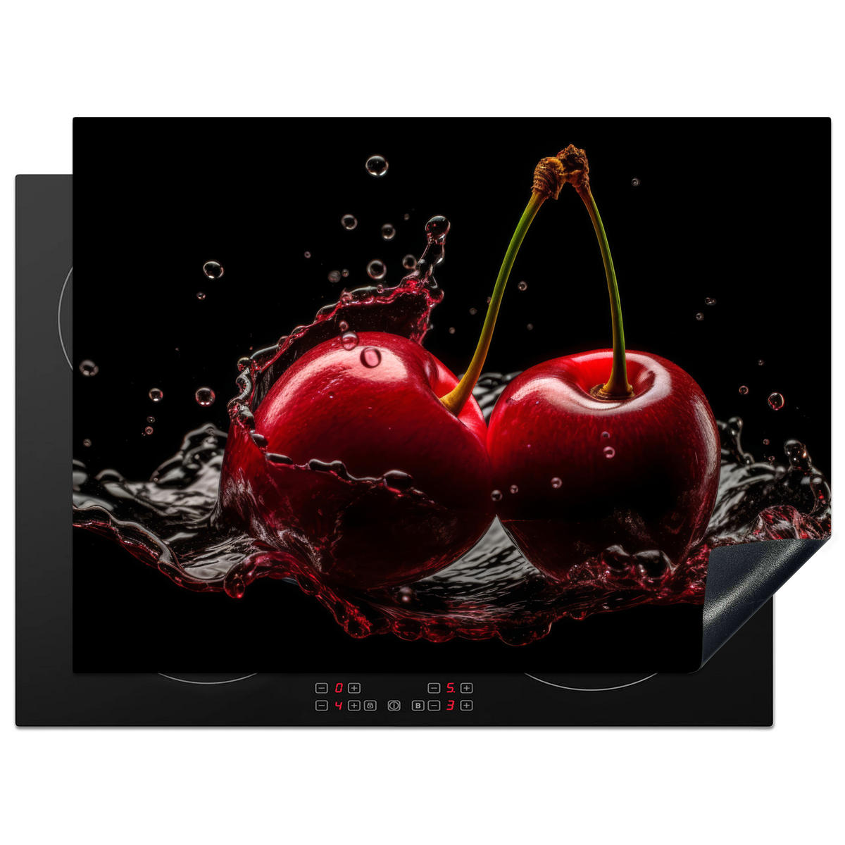 HERDABDECKPLATTE Kirsche - Rot - Frucht - Wasser - Schwarz 71x52 cm - Kirschrot, Kunststoff (71/0.2/52cm) - MuchoWow