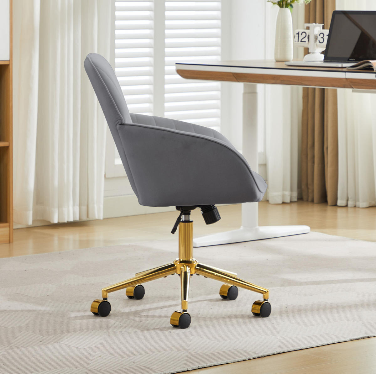 BÜRODREHSTUHL höhenverstellbar Samt Grau - Grau, Metall (60/97/62cm) - Meubliv