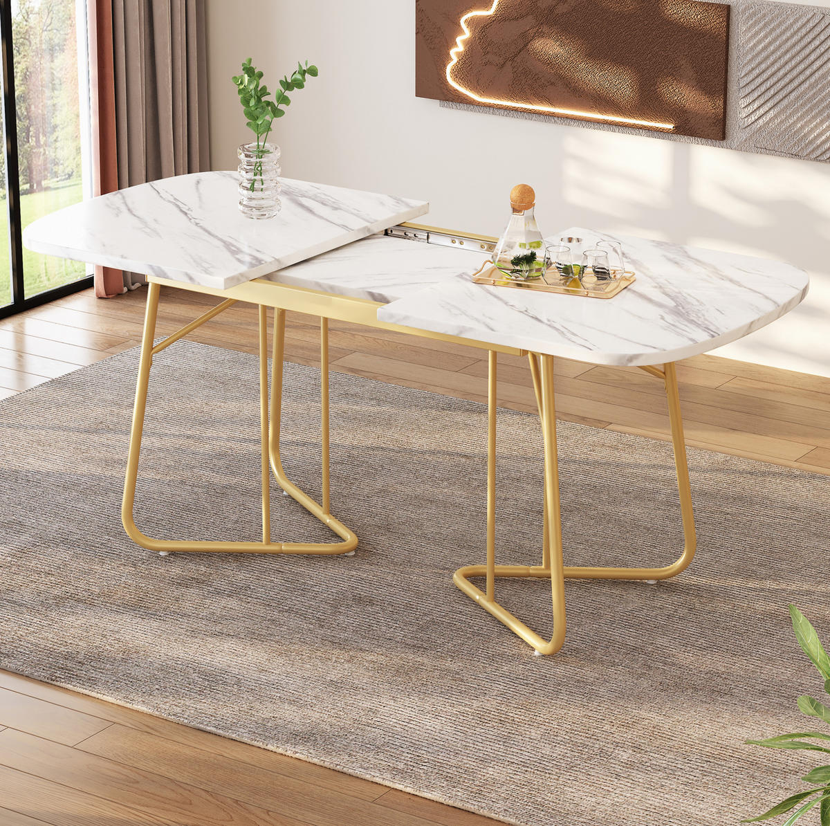 ESSTISCH 140/180/80 cm in Weiß mit Marmoroptik und goldfarbenen Metallbeinen - Schieferfarben, Holzwerkstoff (180/80/75cm) - Flora Grace