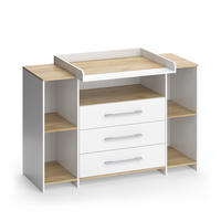 WICKELKOMMODE Oskar Weiß/Goldkraft Eiche 143.2 x 93 cm mit 3 Schubladen - Eiche Wotan/Weiß, Holzwerkstoff (143.2/93/53.1cm) - Vicco