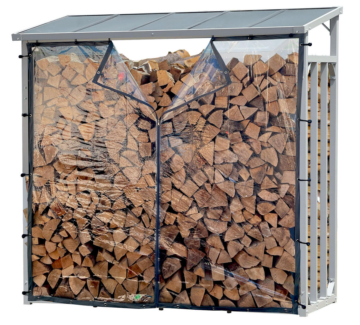 KAMINHOLZREGAL Außen Promo 185x70x185 cm Metall Anthrazit mit Wetterschutz Transparent 2,3 m³ / 3,5 SRM - Transparent/Anthrazit, Metall (185/185/70cm) - QUICK STAR