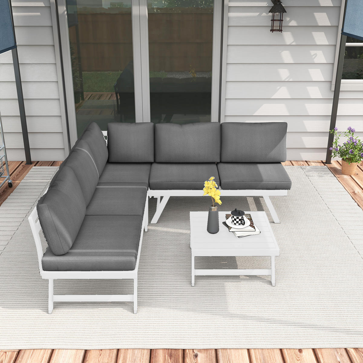 GARTENSET 4-teilig Grau 115.0/61.0/65.0 cm - Grau, Textil