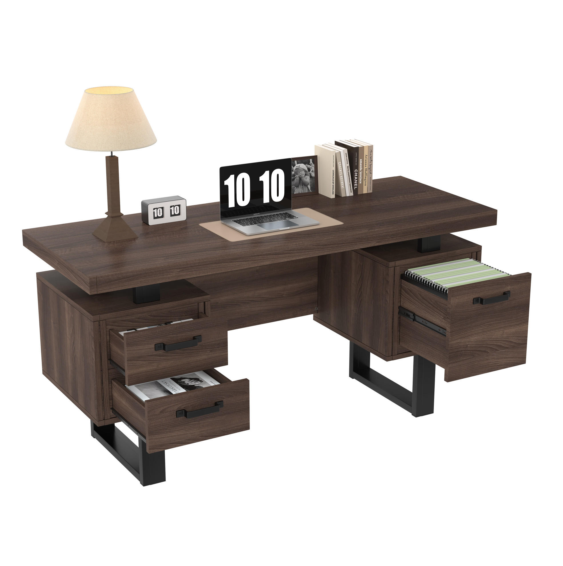 SCHREIBTISCH 135/54/76 cm dunkelbraun mit geräuschlosen Schubladen und Ablagefach - Dunkelbraun, Holzwerkstoff (135/54/76cm) - OKWISH