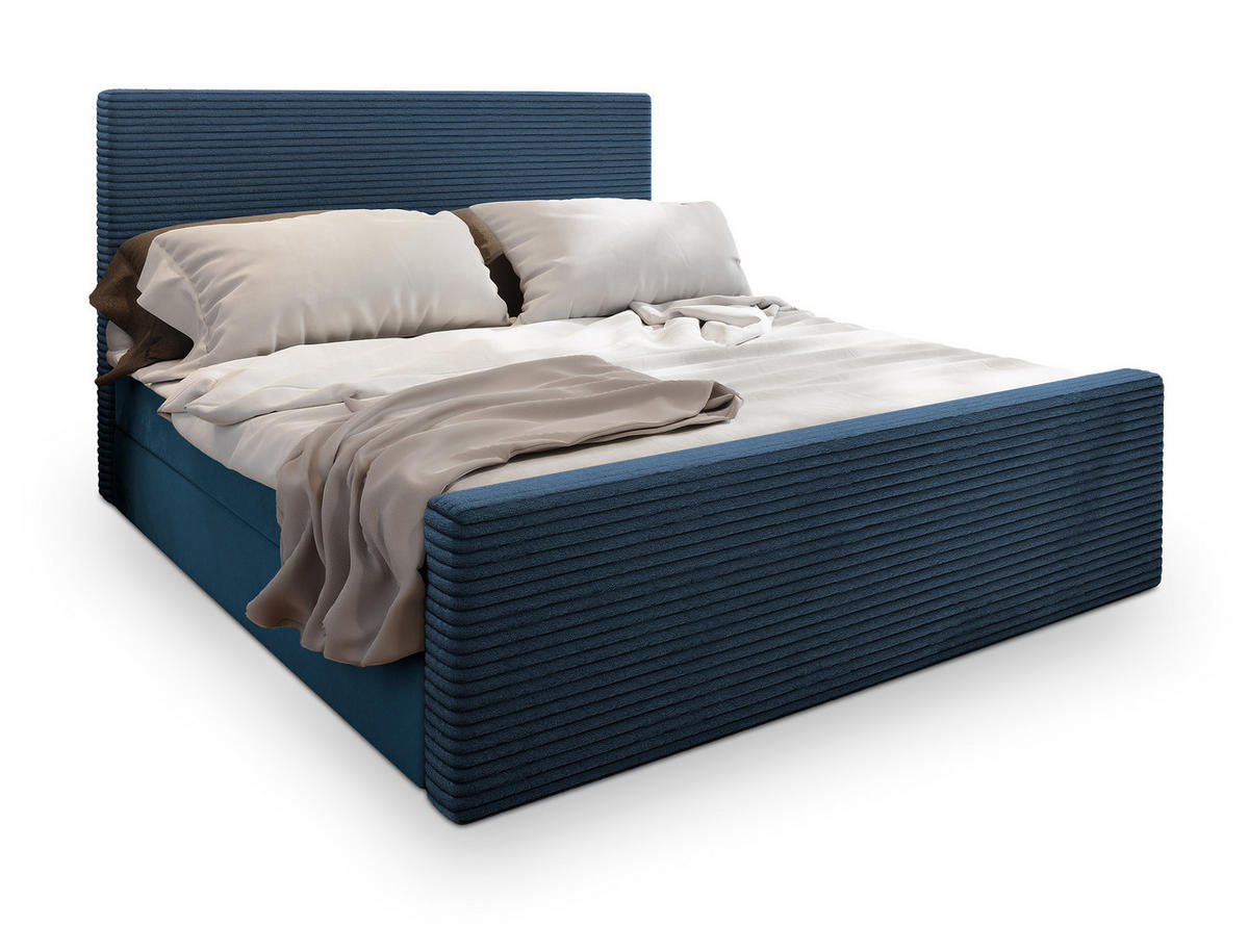 BOXBETT ALORIA 140x200 cm mit Matratze und Topper - Blau - Blau, Holz (140/200cm) - MASSENO