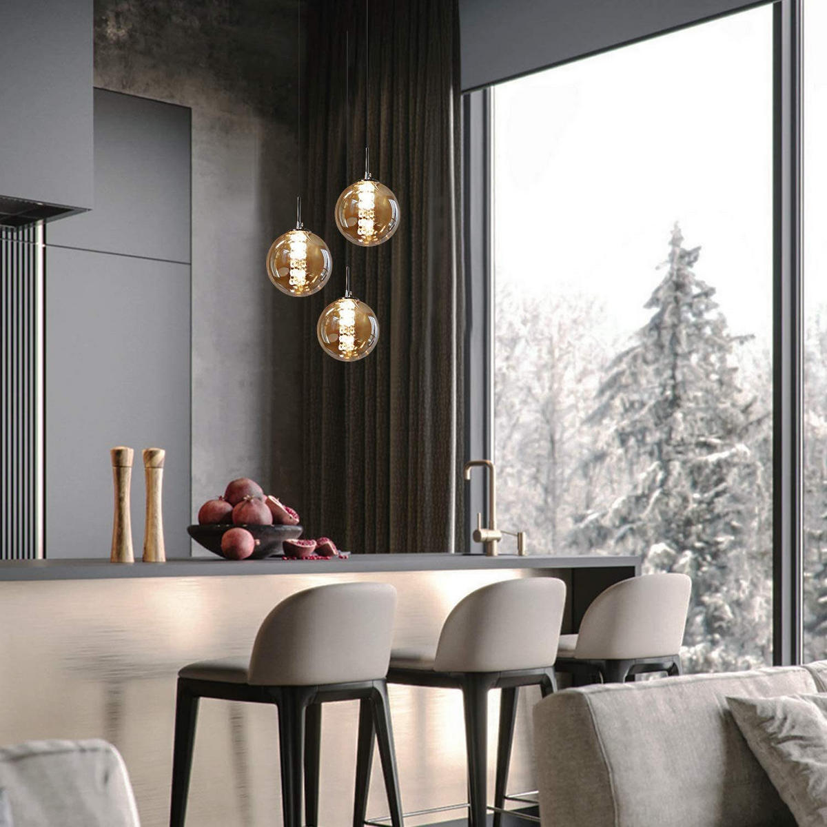 LED-HÄNGELEUCHTE Luxthain 30/150/30 cm - Grau, Glas (30/30/150cm) - ZMH