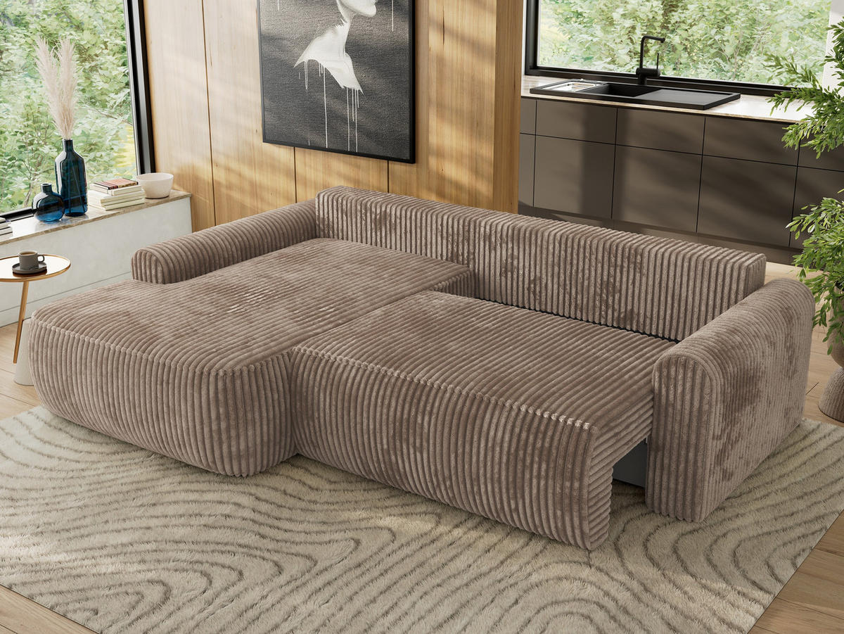 ECKSCHLAFSOFA CUBO L Braun Cord - links - Schwarz/Braun, Kunststoff/Textil (273/187cm) - MKS