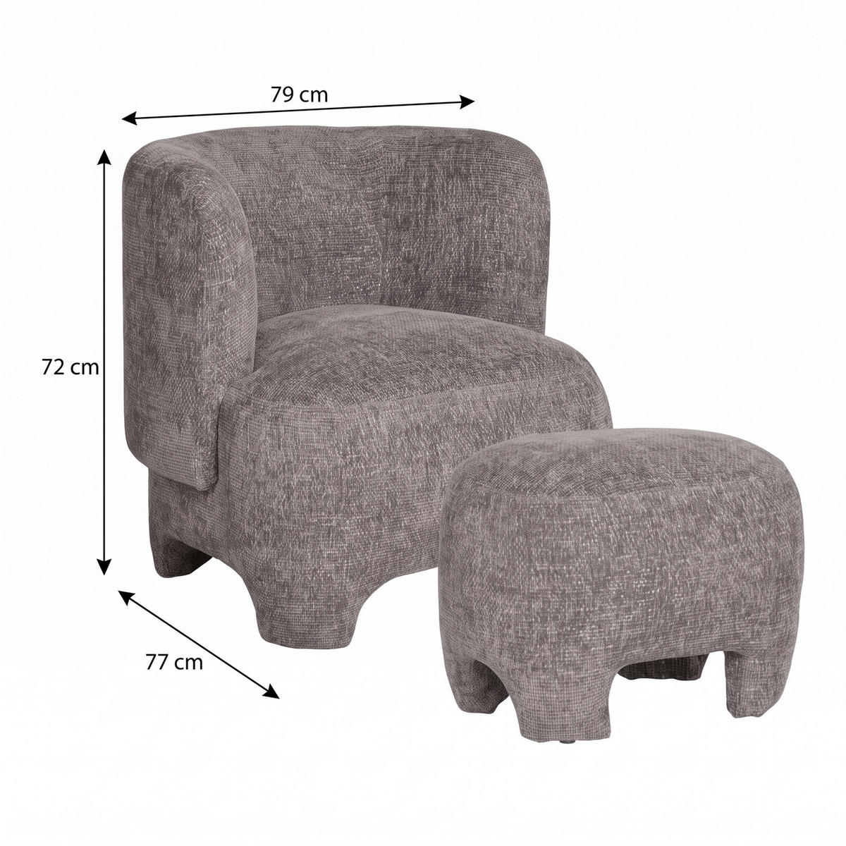 FÅTÖLJ Nazare 79 x 77 x 72 cm – grå - Grå, Textil (79/72/77cm) - ebuy24