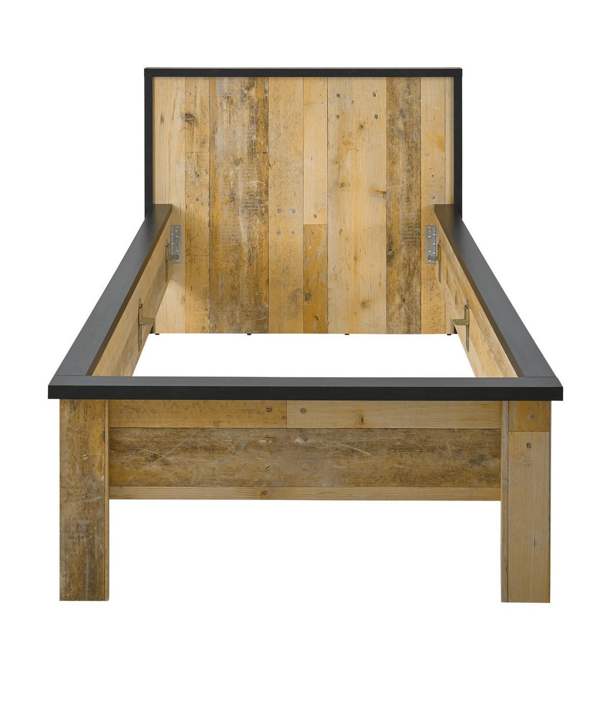 BETT Used Wood hell, dunkles Grau, Einzelbett Liegefläche 90 x 200 cm - Dunkelgrau/Naturfarben, Holzwerkstoff/Metall (90/200cm) - Furn.Design