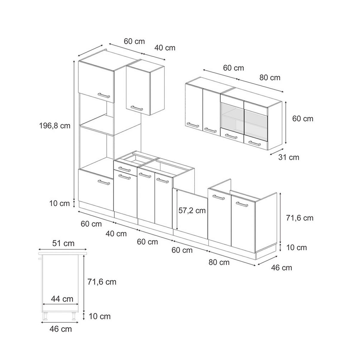 KÜCHENZEILE R-Line Anthrazit Hochglanz/Goldkraft Eiche 300 cm AP Eiche - Honigeiche/Anthrazit, Holzwerkstoff (300/81.6/60cm) - Vicco