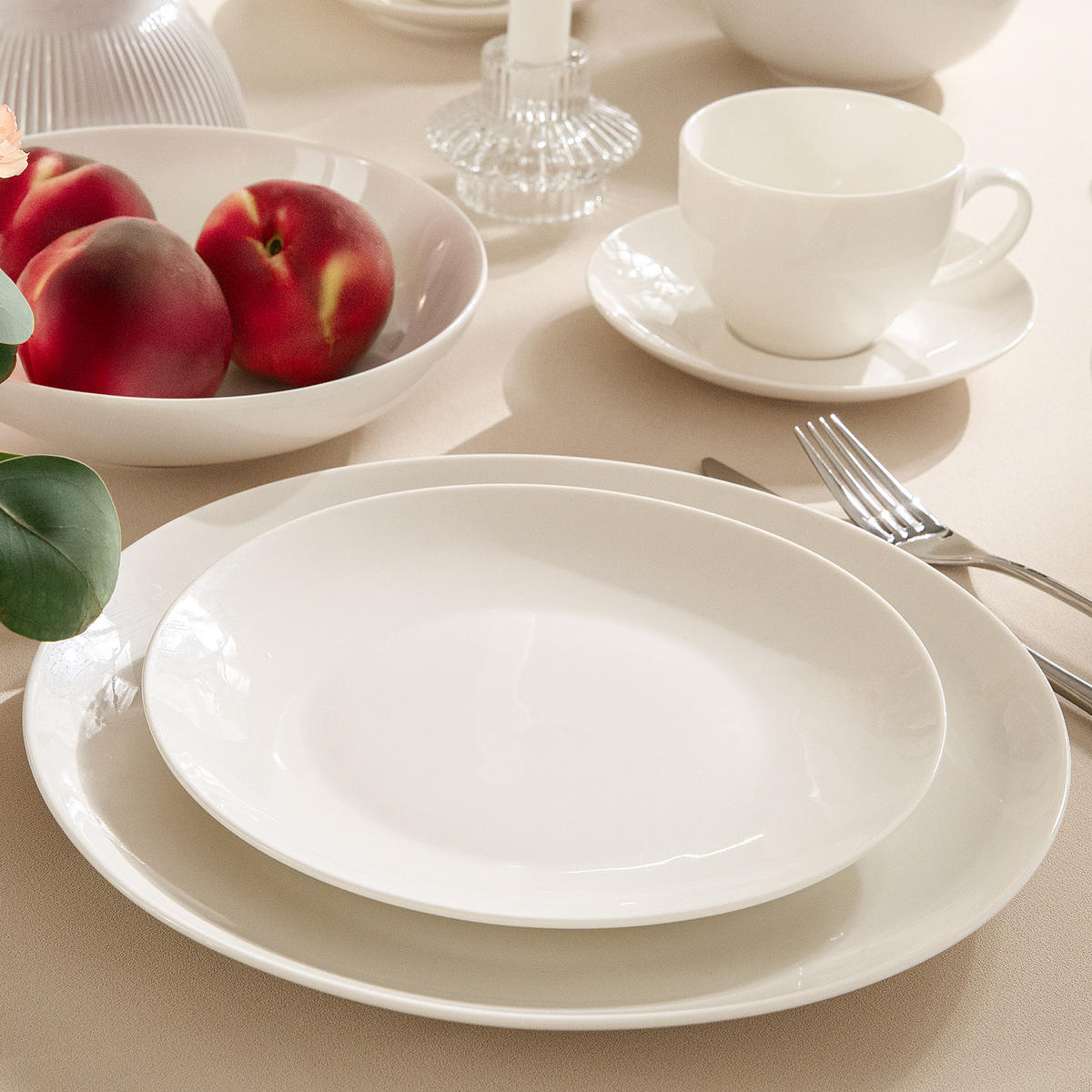 TELLER-SET SPEISETELLERSET AD BELLA 6-tlg ,Porzellan, ecru - Ecru, Keramik (26cm) - KONSIMO®