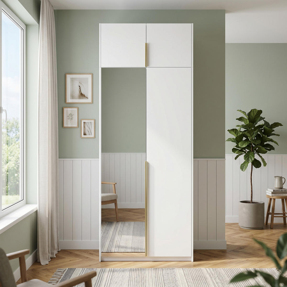 DREHTÜRENSCHRANK THALIA 100/250/58cm 2-türig mit Spiegel Weiß - Weiß, Holzwerkstoff (100/250/58cm) - MASSENO