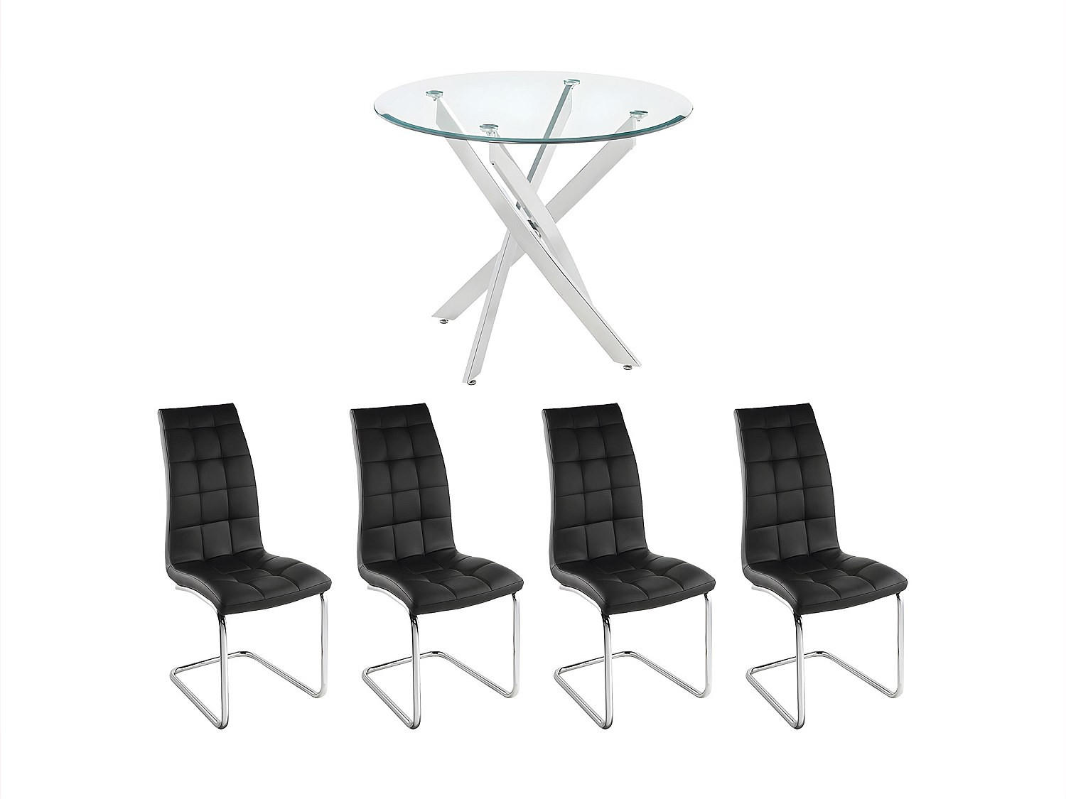 ESSGRUPPE - 4 Personen - Glas - Transparent, Silberfarben - COSIMA - Transparent/Silberfarben, Glas (90/77/90cm) - Vente-Unique