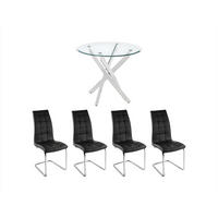 ESSGRUPPE - 4 Personen - Glas - Transparent, Silberfarben - COSIMA - Transparent/Silberfarben, Glas (90/77/90cm) - Vente-Unique