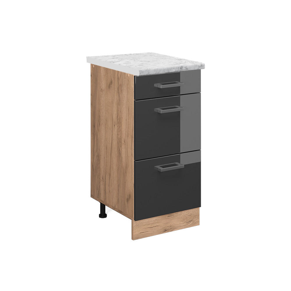 KÜCHENUNTERSCHRANK R-Line Anthrazit Hochglanz 40 cm AP Marmor - Anthrazit/Eiche Wotan, Holzwerkstoff (40/81.6/60cm) - Vicco