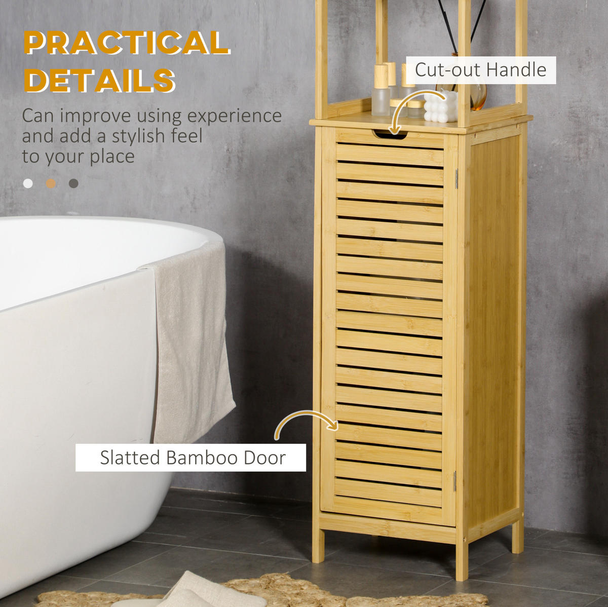 HOCHSCHRANK 34/30/173 cm aus Bambus mit Lamellentür und 3 offenen Fächern Natur - Naturfarben, Holzwerkstoff (34/173/30cm) - Modenvie