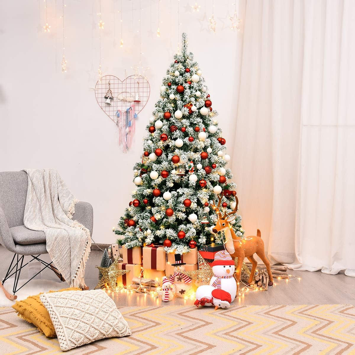 WEIHNACHTSBAUM mit Schnee und warmweissen LED-Lichtern 180cm Grün - Grün, Metall (180cm) - COSTWAY