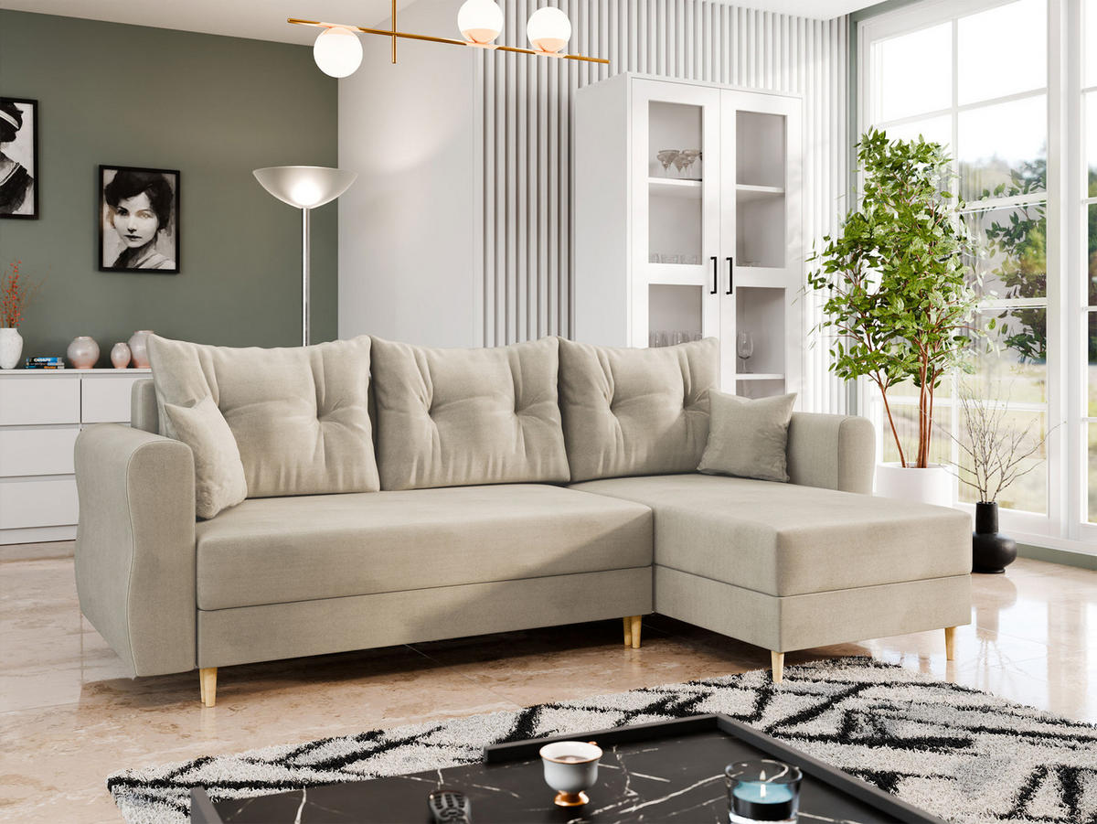 ECKSOFA Zako L - Beige/Naturfarben, Holz/Textil (238/138cm) - MIRJAN24