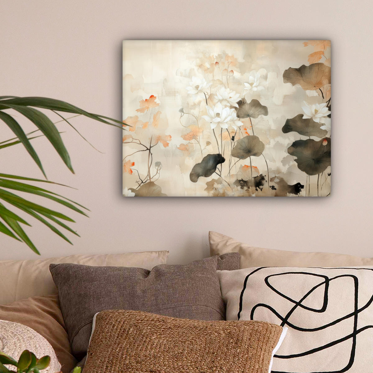 LEINWANDBILD Blumen - Japandi - Wabi sabi 40x30 cm - Sandfarben, Textil (40/30cm) - MuchoWow