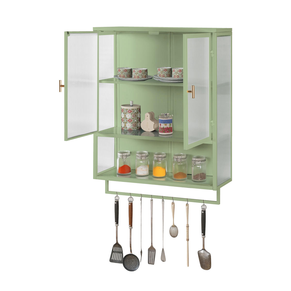 HÄNGESCHRANK DE-38106 60 cm mit 2 Glastüren und Handtuchhalter Grün - Grün, Metall (60/78/23cm) - ComfortXL