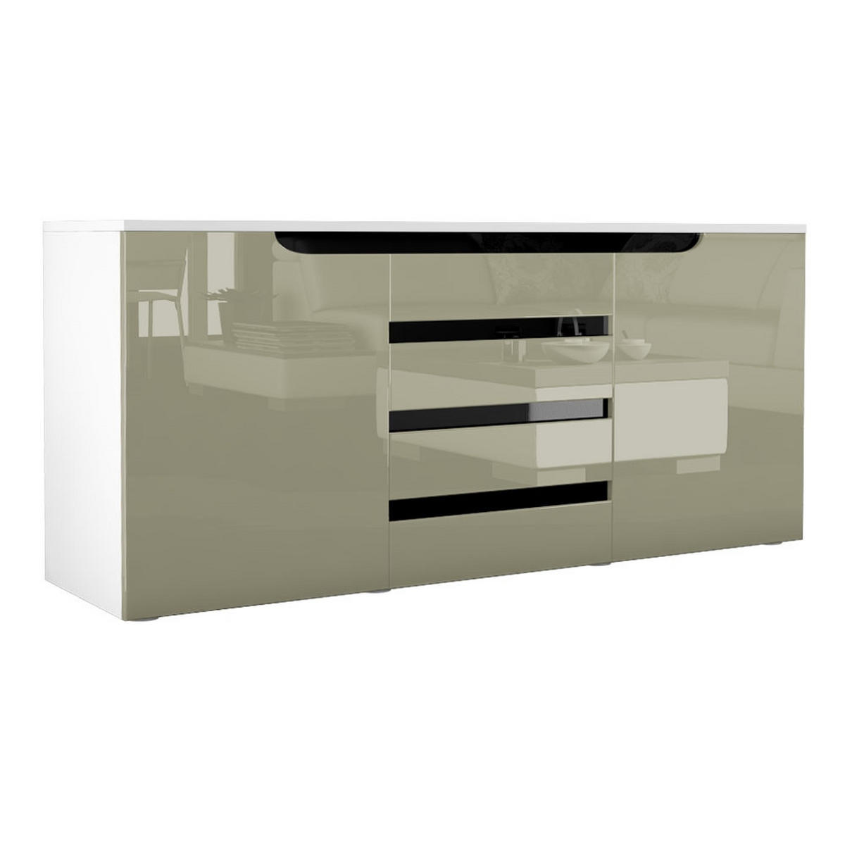 SIDEBOARD Sintra Sandgrau Hochglanz / Schwarz Hochglanz - Sandfarben, Holzwerkstoff (139/72/35cm) - Vladon