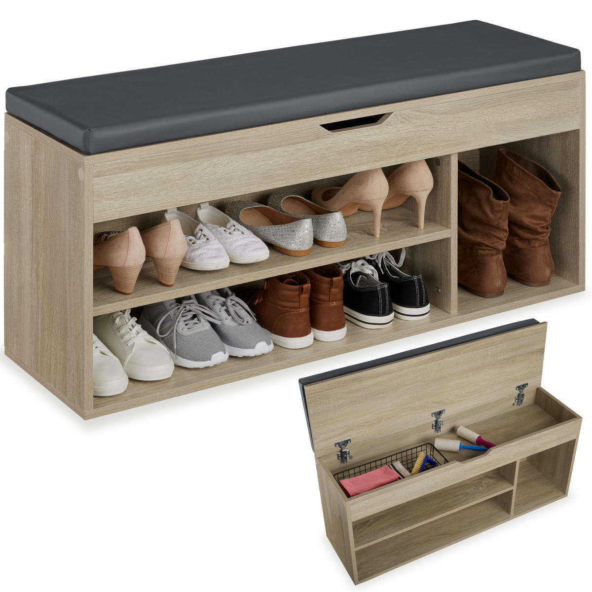 SCHUHBANK Natalya,104 x 30 x 49 cm,Holz hell, Eiche Sonoma - Eiche Artisan, Holz (30/49/104cm) - tectake