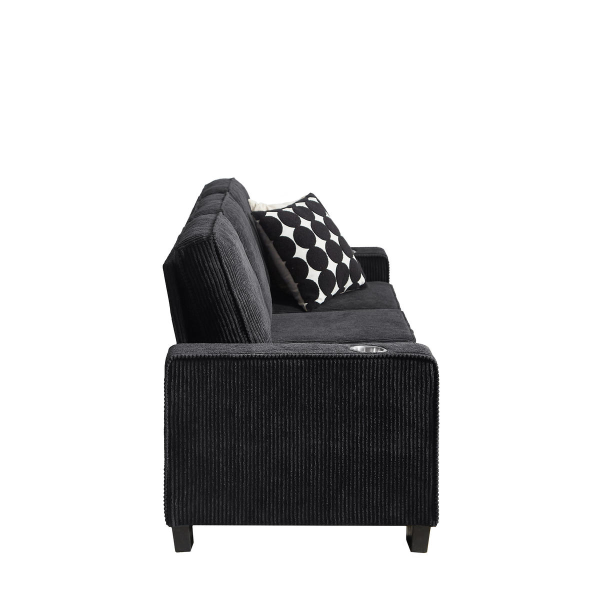 3-SITZER-SOFA DE-35029 mit Getränkehaltern Schwarz - Schwarz, Textil (72/86/206cm) - ComfortXL