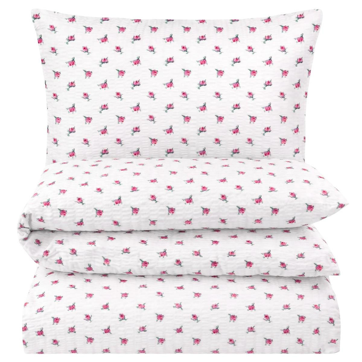 SEERSUCKER-BETTWÄSCHE 135x200 geblümt Sommer Bettbezug Bügelfrei aus 100% Baumwolle, Bettbezüge Blumen Rosen Muster Rosa - Rot, Textil (135/200cm) - Carpe Sonno