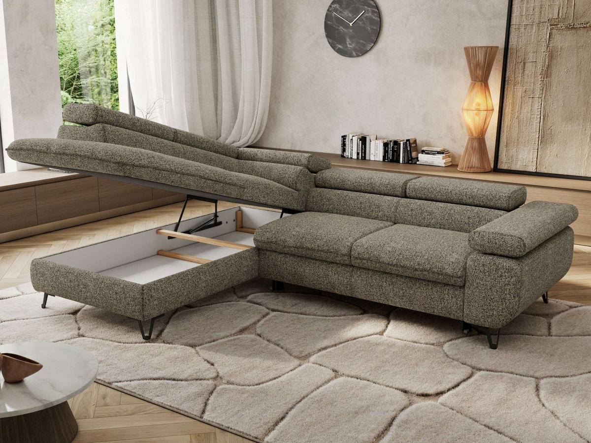 ECKSOFA PABLO L Grau Struktur - Links Seite mit T25 Topper - Schwarz/Grau, Textil/Metall (208/273cm) - MKS