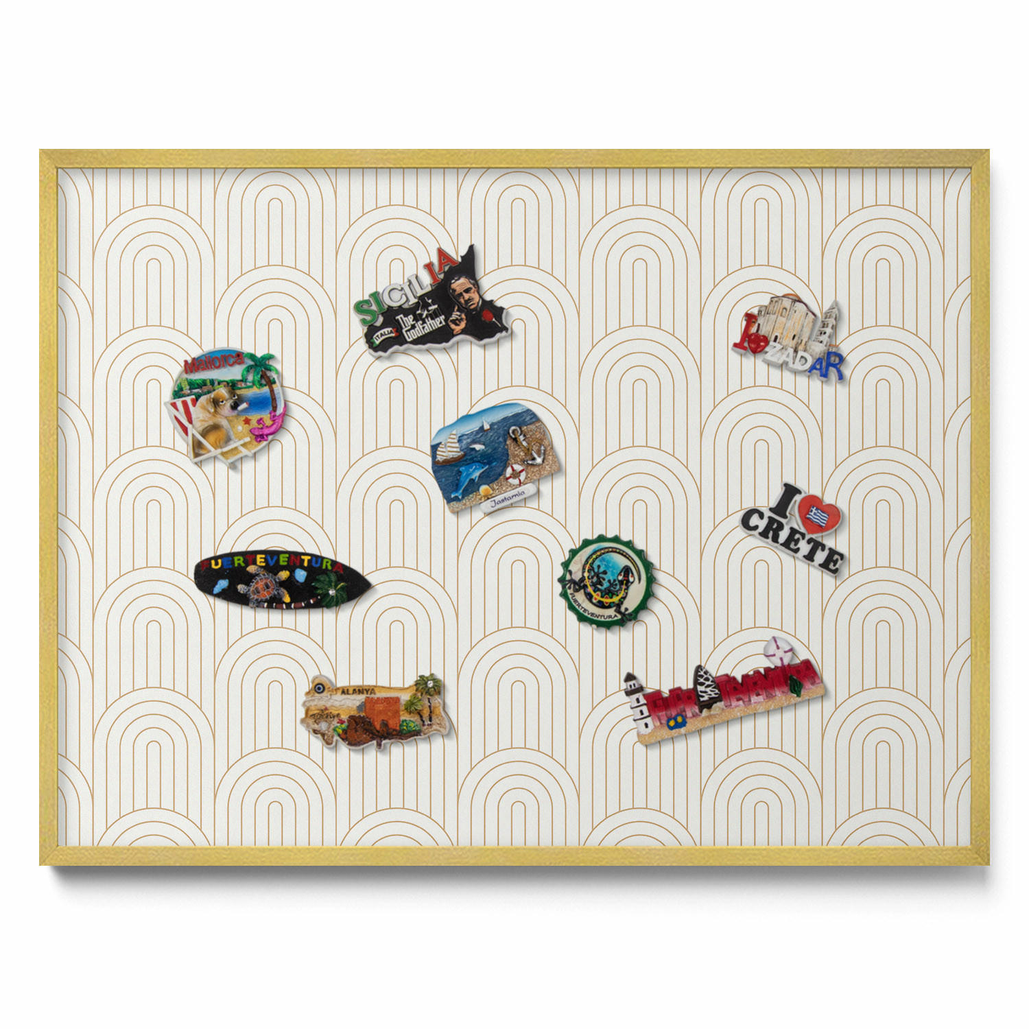 MAGNETTAFEL 80x60 cm Goldener Rahmen Lineare Regelmäßige Bögen - Cappuccino, Metall (80/60/0.4cm) - TULUP