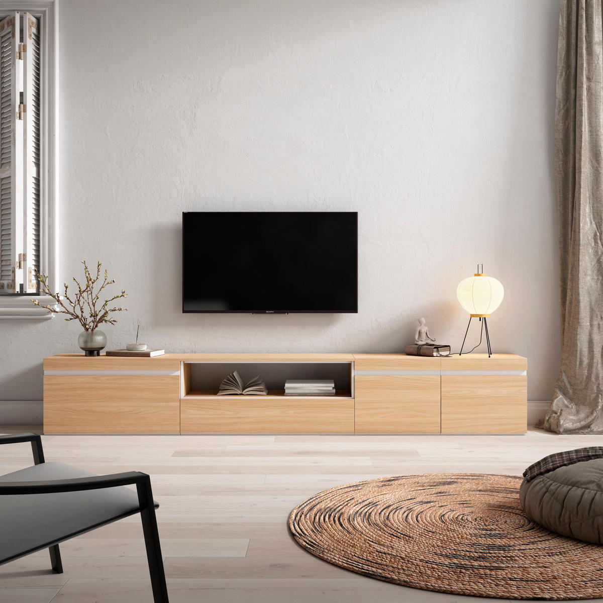 TV-SCHRANK, Lowboard, 288/35/45cm, eiche soft und weiß - Eichefarben, Holzwerkstoff (288/45/35cm) - Skraut Home