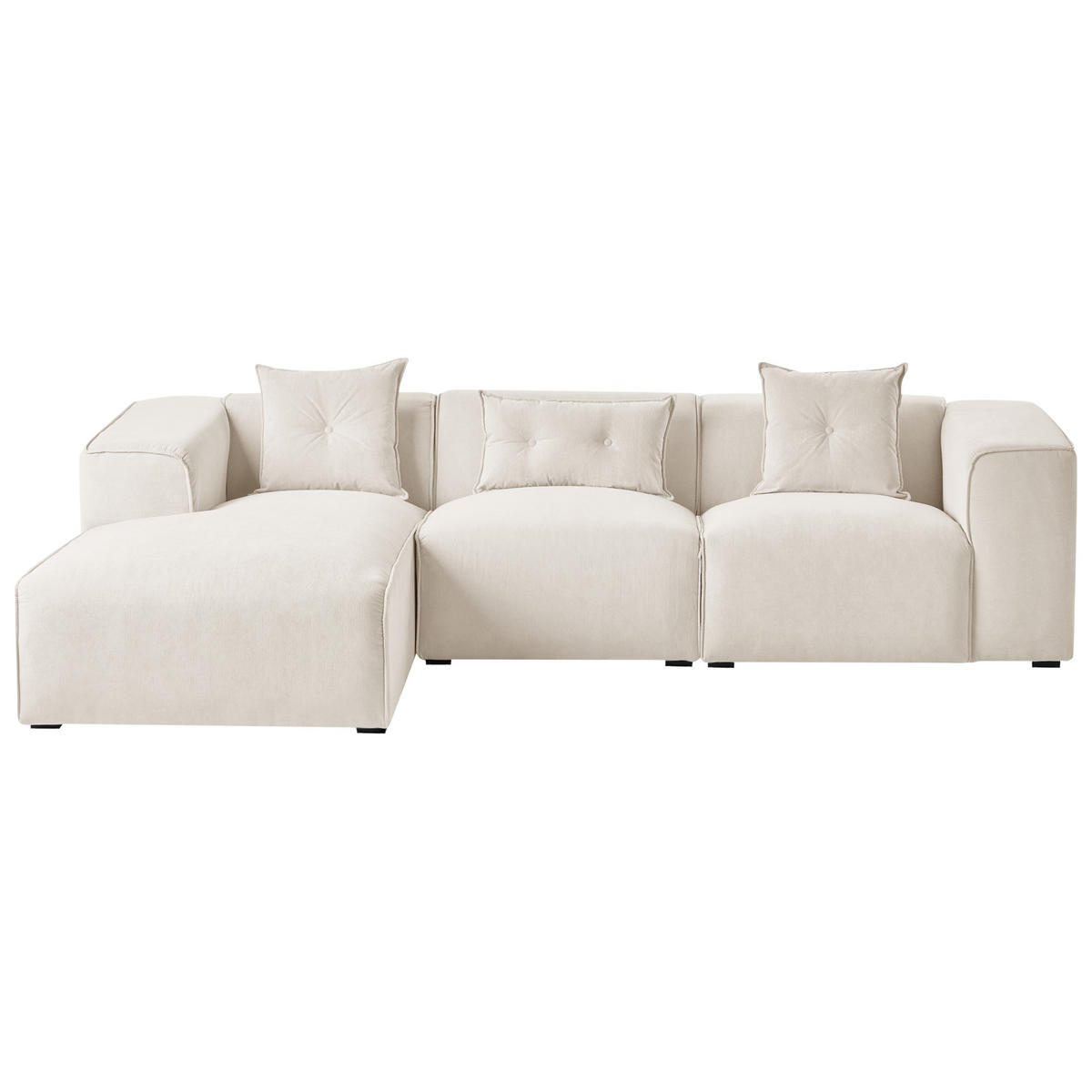 ROHOVÁ POHOVKA 3-místná Manšestr Krémově bílá pravostranná Dolva - krémová, textil (294/170cm) - Beliani