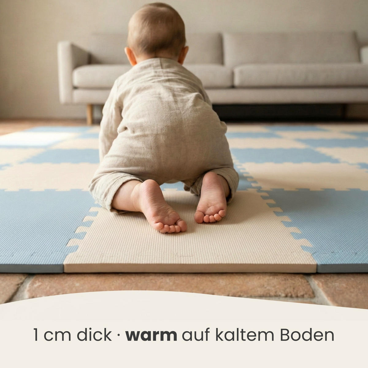 SPIELMATTE ab Null - 180/90/1 cm Puzzlematte mit Rand Graublau Beige - Grau, Kunststoff (30/30cm) - Littletom